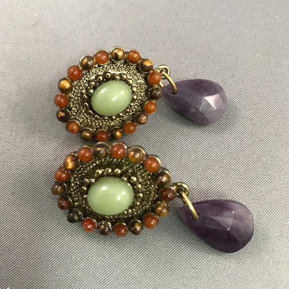 Vintage Clip On Earrings Multi Stones - Picture 3 of 6